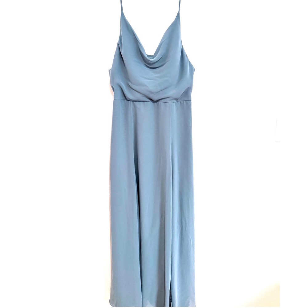 Jenny Yoo Slate Blue Cowl Neck Maxi Dress Chiffon Bridesmaid Gown